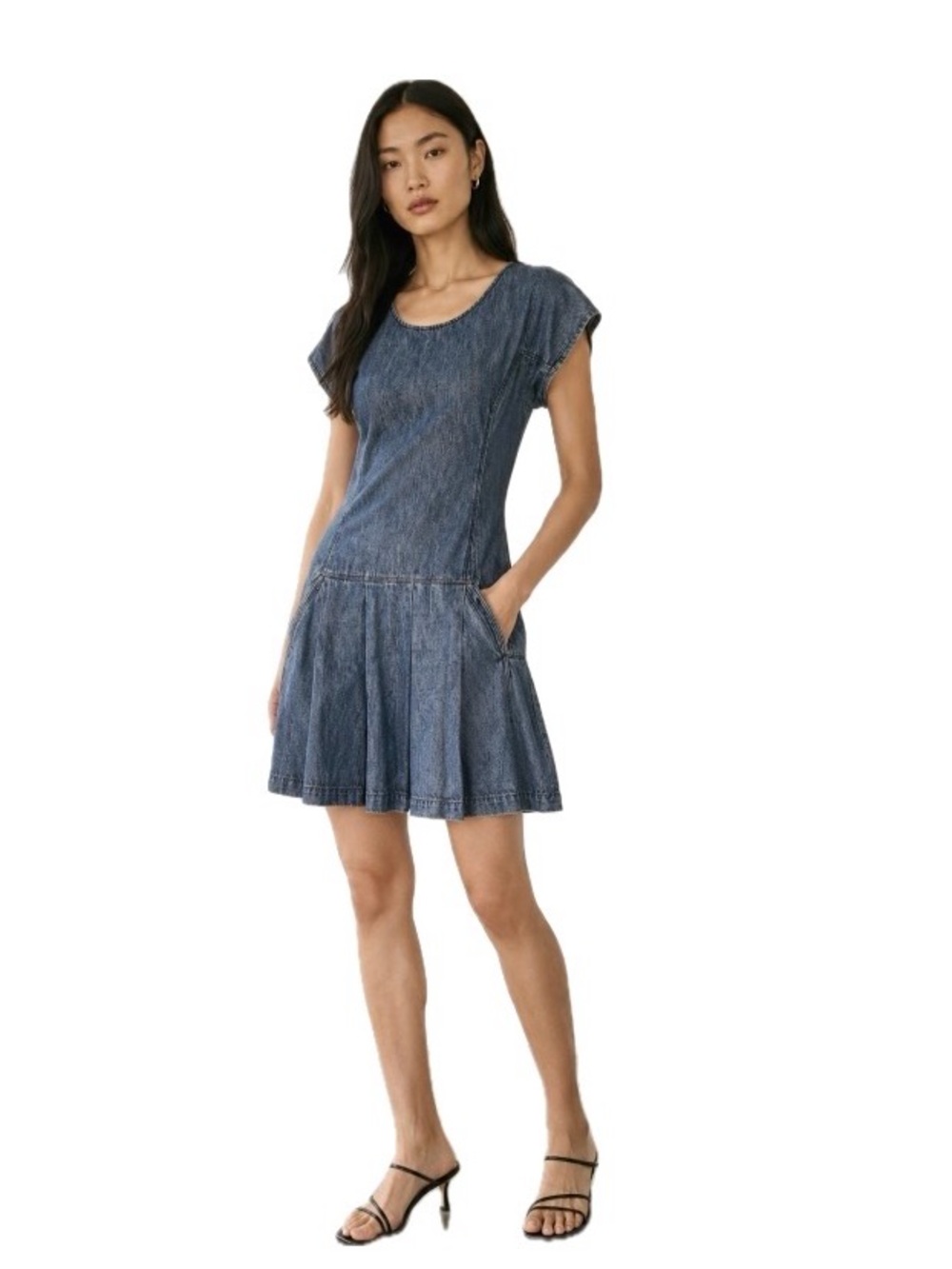 Theory, Chambray Drop Waist Mini Dress, Size 6 EUC